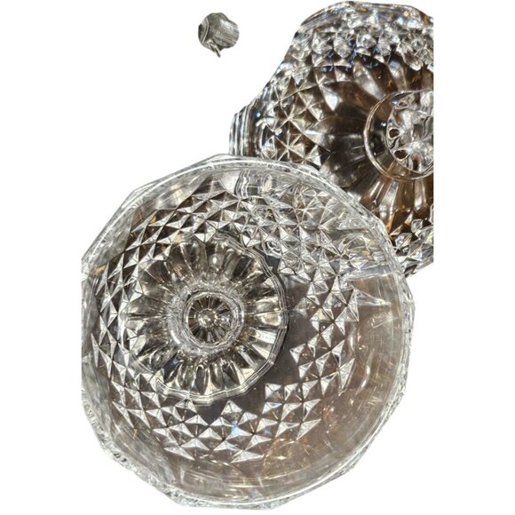 2 Vintage Glass flower Frog Clear & Candy Dish Faceted Lidded Footed - Picture 9 of 11